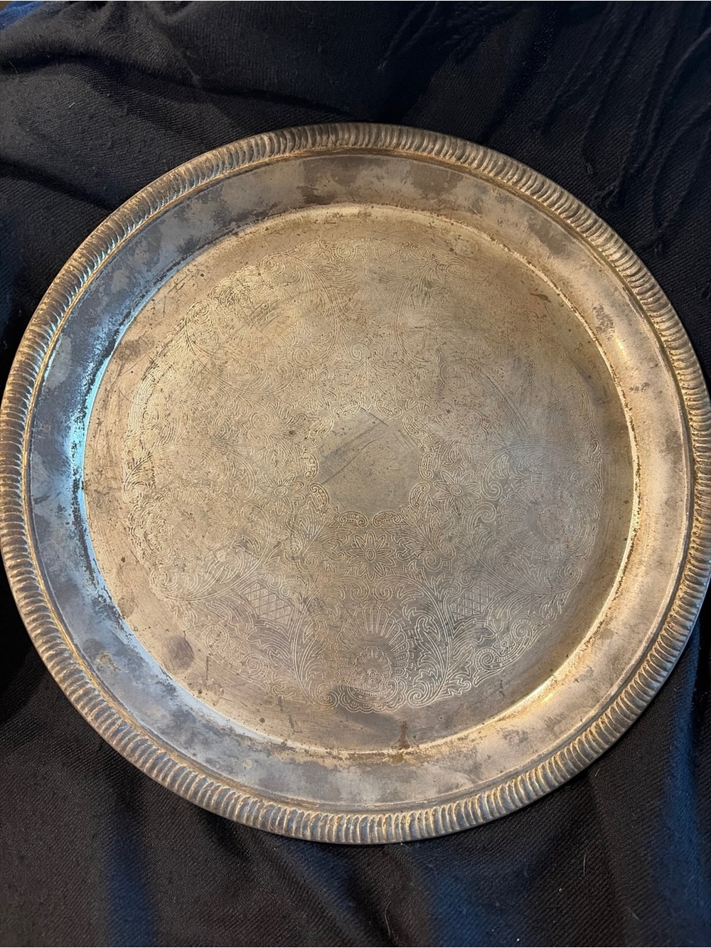 Vintage Elegance Silver Plate on Steel serving plate ornate flower design